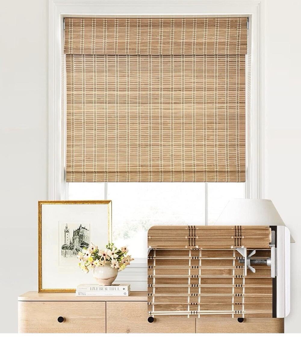 LazBlinds 22x64 Cordless Bamboo Roman Shade Brown Light Filtering No Drill